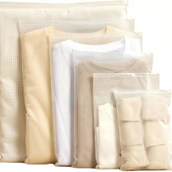 Travel Storage Bags - 25 Pcs Waterproof Clothing Packing Bags with Zipper, Frosted Plastic Bags for Clothes, Shoes, Toiletries & Cosmetics Organizers,