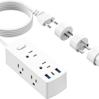 European Travel Plug Adapter, Universal Travel Adapter for EU UK US AUS, 6 Outlets 3 USB Ports with 5ft Extension Cord, International Power Adapter for US to Europe UK AUS