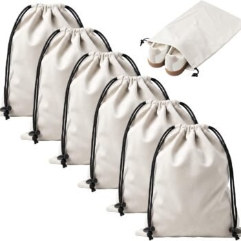 6 Pack Shoe Bags for Travel, Large Flannel Drawstring Bags | Soft flannel drawstring shoe bags keep each pair separated in luggage, carry-ons, gym bags or closet shelves