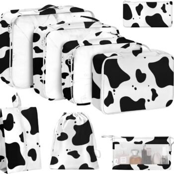 8 Set Packing Cubes for Travel, Luggage Packing Organizers Accessories Large Toiletries Bag for Clothes Shoes Cosmetics (Cow)