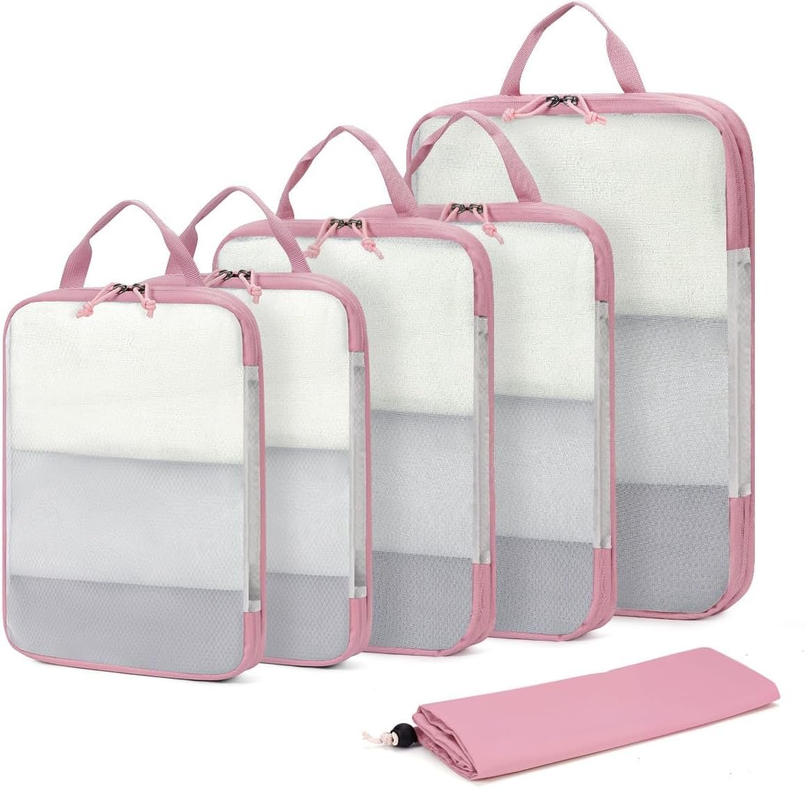 6 Set Compression Packing Cubes, Gifts for Women Mom, Lightweight Vacation Travel Essentials Accessories for Suitcase Luggage Organizer Bags Set with Zippers Shoe Bag, Pink