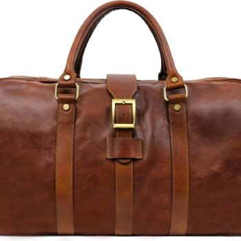 Full-grain leather travel luggage bag